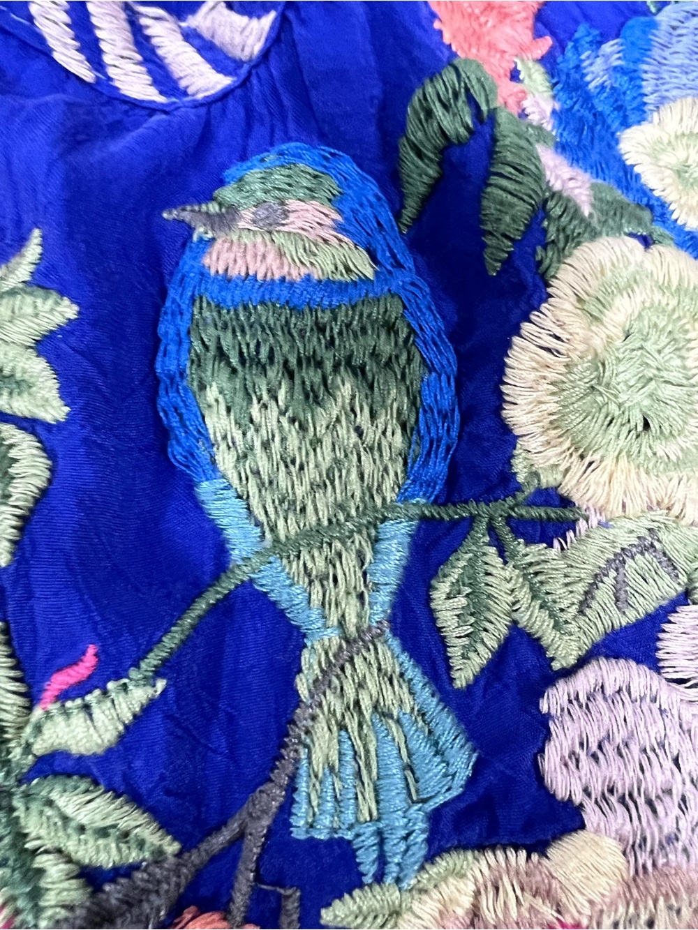 Johnny Was vibrant Blue Embroidered intricate bird floral V-Neck Tunic XL - Picture 6 of 14